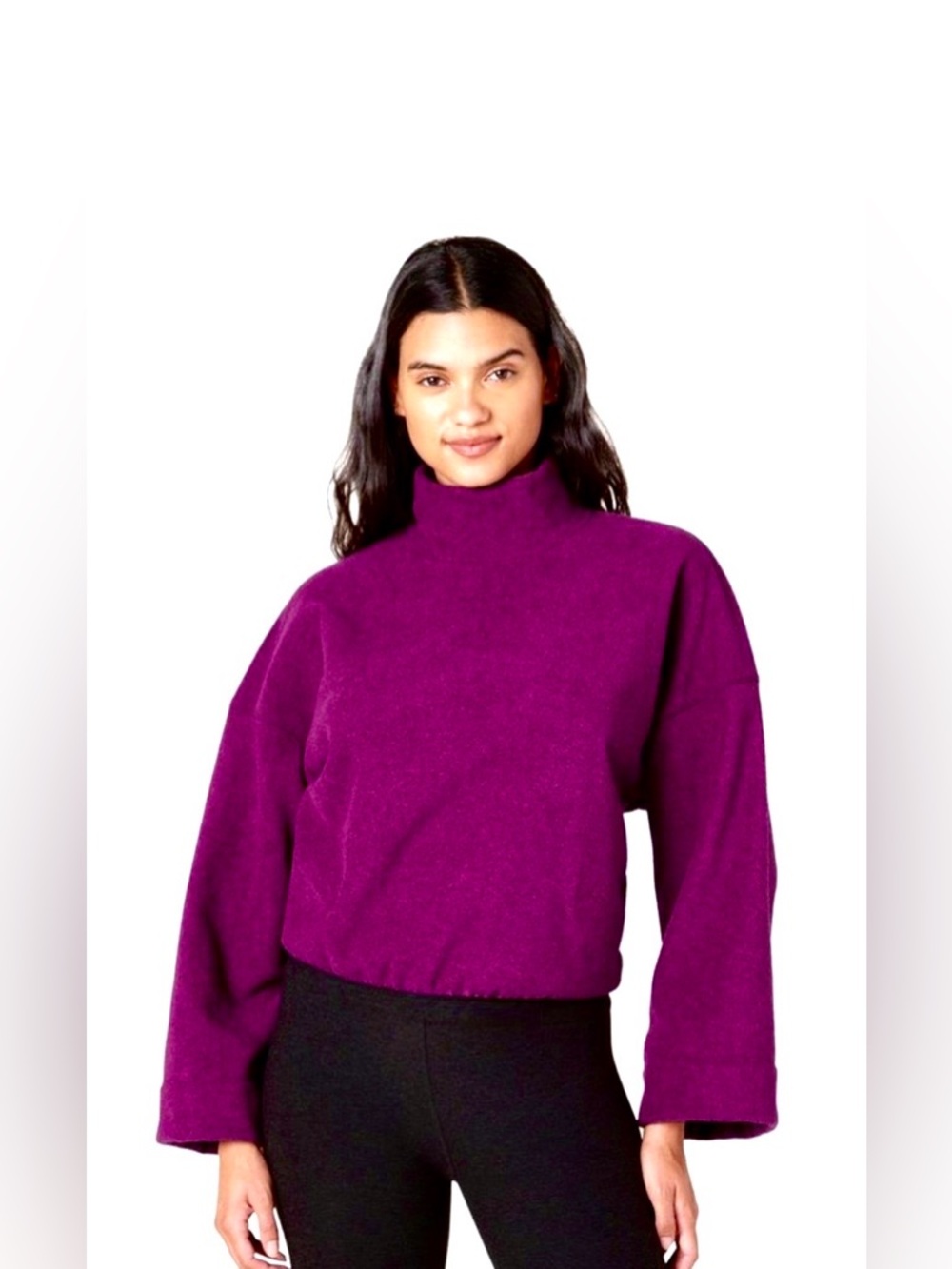 Beyond Yoga | Purple Back East Pullover Mock Neck Flare Sleeve Cropped M